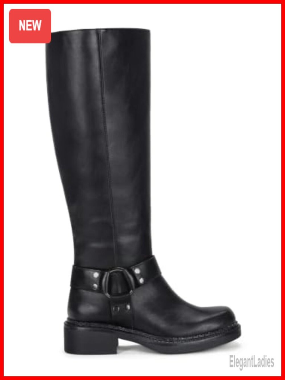 Vepose Women's Faux Leather Knee-High Harness Boots Square Toe Low Heel